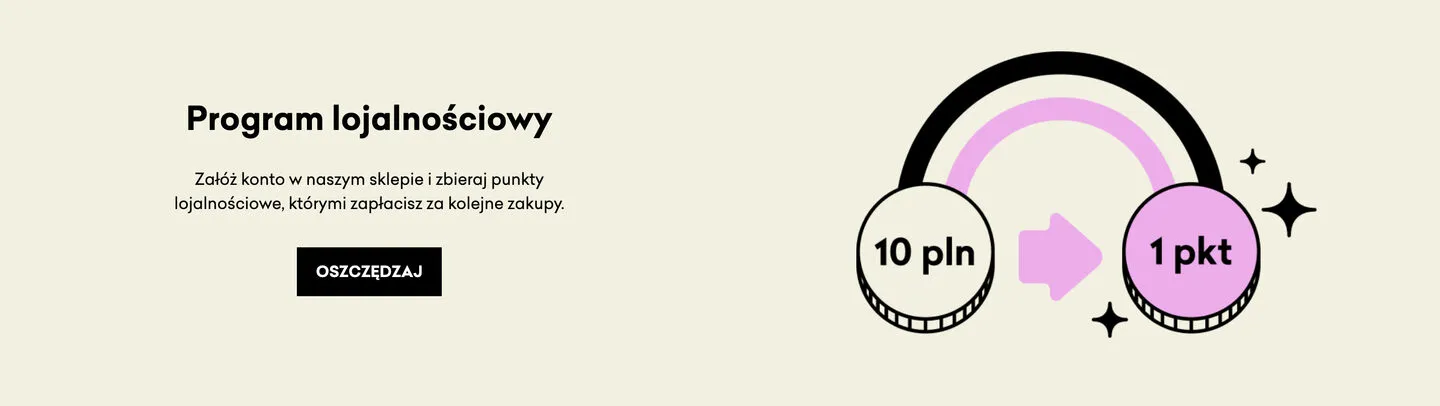 Baner programu lojalnościowego Cztery Szpaki z ilustracją przeliczenia dziesięciu złotych na jeden punkt