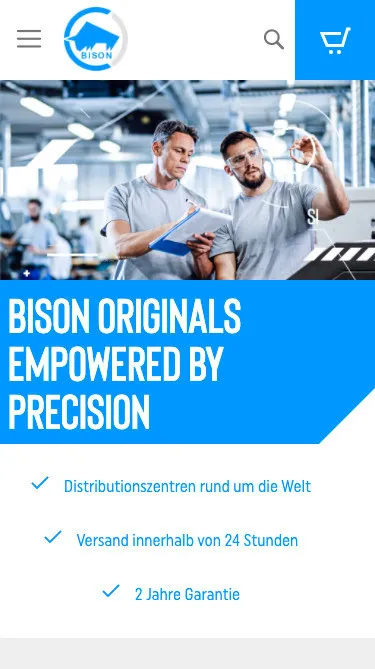 Ten sam sklep BISON w wersji mobilnej, w niemieckiej wersji językowej.