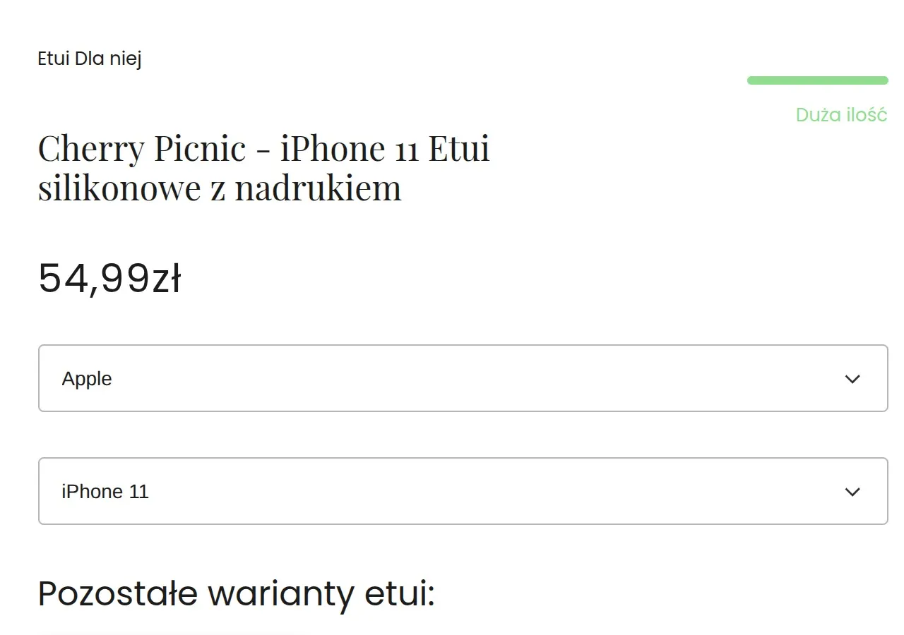 Zbliżenie na wskaźnik dostępności na karcie produktu z opisem „Duża ilość”