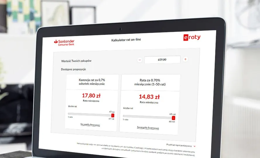 Kalkulator rat on-line eRaty na ekranie laptopa