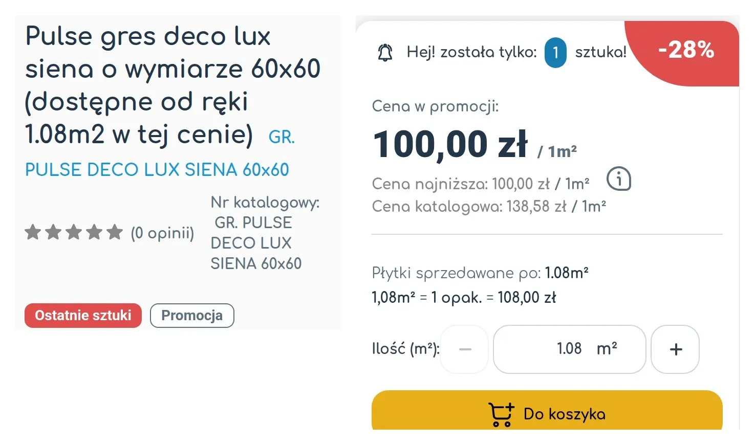 Karta produktu SklepBaterie.pl z przeliczeniem sztuk, opakowania i metrów kwadratowych