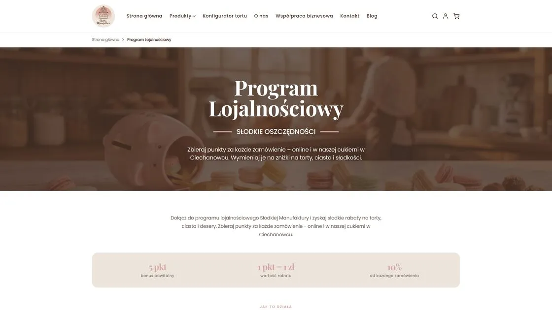 Strona programu lojalnościowego „Słodkie Oszczędności” w sklepie Słodkiej Manufaktury