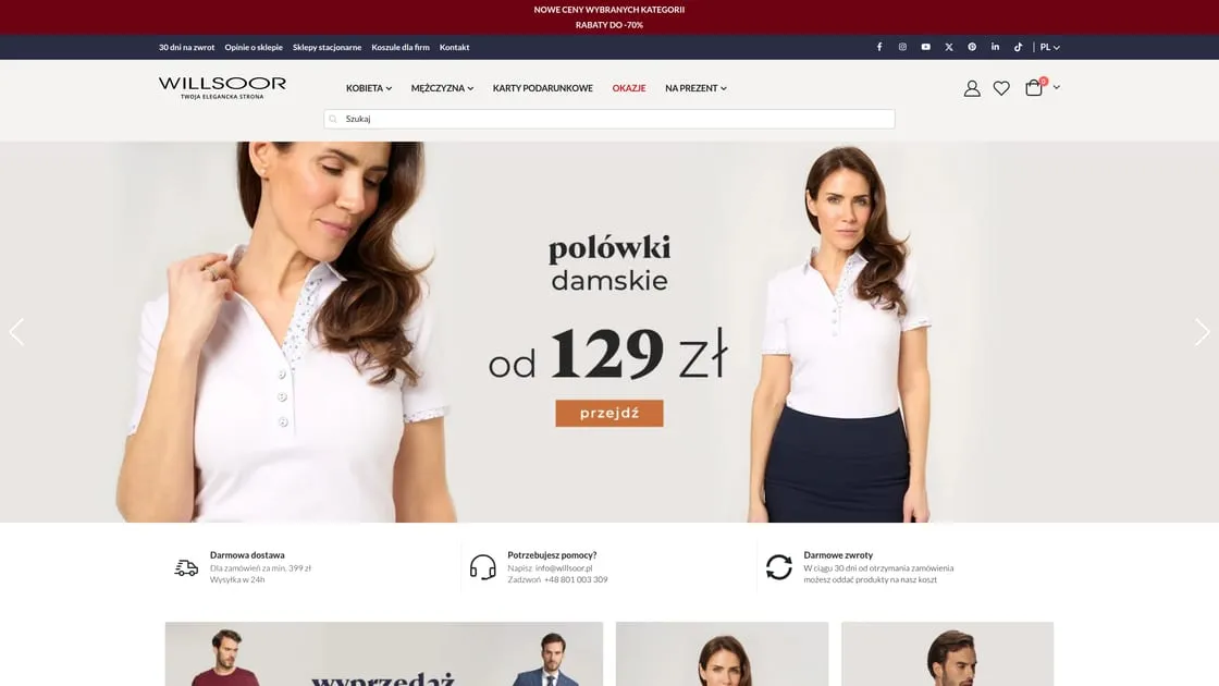 Strona główna sklepu Willsoor na Magento 2 z kolekcją odzieży damskiej i męskiej